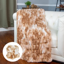 Outrageously Soft - Minky Luxe Faux Fur Throw Blanket - Ultra Plush Minky – Heavyweight Fabric – Elastic Stitched to Wrap Around You Like a Hug - Oversized 50 x 70 Inches – Tan