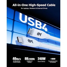 Cable Matters Cable USB 4 de 40 Gbps - 6.6 pies, soporta hasta [video de 8K@60Hz / 4K@240Hz, carga de 240W, transferencia de datos de 40 Gbps] Cable U