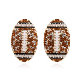 Classic Rhinestone Football Stud Earrings Drop Dangle Earrings Rugby Shiny Crystal Sports for Women Teens Sports Team Fan Game Day Jewelry-Coffee
