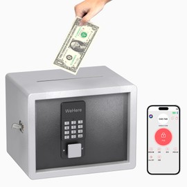 WeHere Safe Box with Smart Keypad Lock, Small Cash Drop Box, App/One-Time Password/Fixed Code/Spare Key Unlock, Safe Cabinet for Home, Office, Hotel Storage Gun, Money, Jewelry, 0.45 Cubic feet