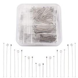 PandaHall 4 Sizes Stainless Steel Head Pins, 240 Open Eyelets, 240 Ball Head Pins and 240 Flat Head Pins for Jewellery Making Earrings