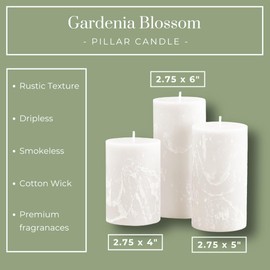 Becky Home White Scented Pillar Candles Set of 3, 3x4, 3x5, 3x6 White Candles, Gardenia Pilar Scented Candle, Ideal as Wedding, Parties, Spa, Dinner, Home Decor, Church