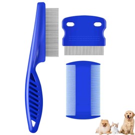 BRILLIRARE 3 Pack Flea Lice Comb, Stainless Steel Dog Cat Grooming Combs with Rounded Teeth, Double Sided Professional Pet Tear Stain Remover, Dematting Tool for Small, Medium & Large Pets