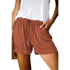 Wielsscca Womens Drawstring Shorts Trendy Summer Elastic Waist Cute Casual Cotton Lightweight with Pockets Q-Orange S