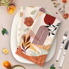 Arquiel Set of 4 Tea Towels Kitchen Towels Boho Flower Decorative 100% Cotton 48 x 70 cm Dry Towels Absorbent Gift Kitchen Spring Summer Decoration