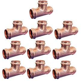 EZ-FLUID 1/2" Copper Press Tee Fitting,No Lead ProPress Copper Pressure Press 3 Way Tee Fittings,ProPress Press Pipe Fitting Connection,Residential,Commercial Plumbing(10)