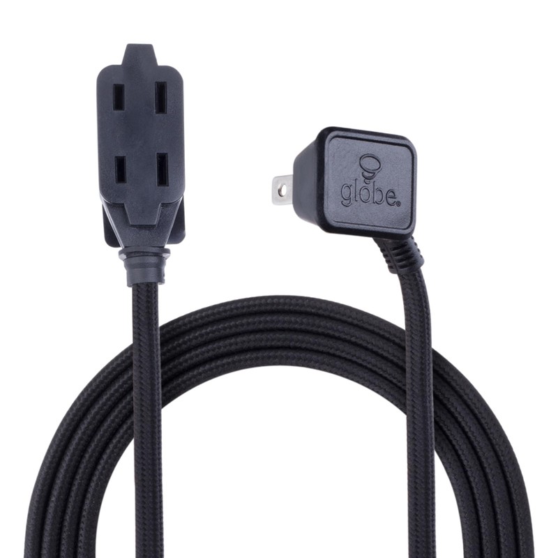 Globe Electric 22810 9ft Fabric Extension Cord, 3 Polarized Outlets,
