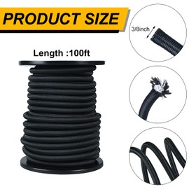 Wesnoy 3/8 Inch 100ft Shock Cord, Black Elastic Cord, Marine Grade Shock Cord Polyester Stretch Cord Bungee Rope for DIY Projects, Tie Downs, Recreation, Indoor and Outdoor Use