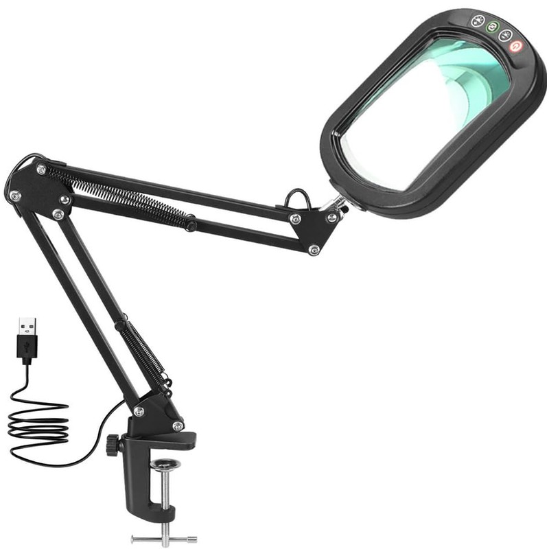 Drdefi 10X Square Magnifying Glass with Light and Stand, Real