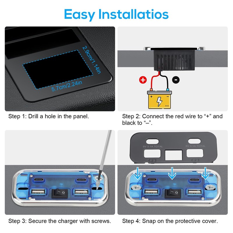 Linkstyle RV USB Outlet, 62W Dual USB-A & Dual Type-C