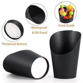 WixiTool Disposable Charcuterie Cups 120 PCS with 200PCS Sticks and 120PCS Bags, 14 oz Kraft Paper Snack Boxes Appetizers Cup French Fry Holder with Cocktail Skewers Toothpicks Tooth Picks, Black