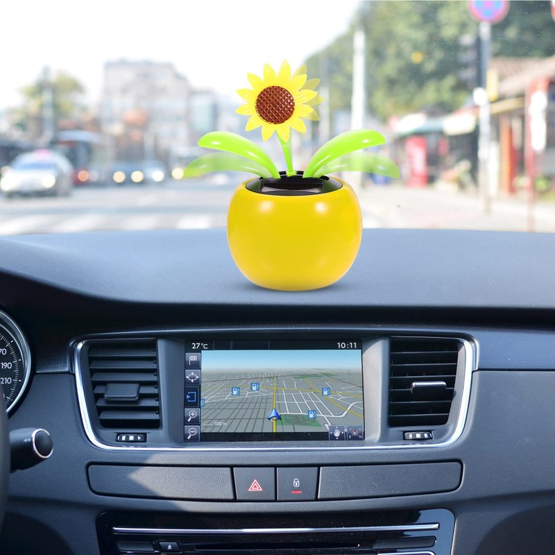 Wakauto 2pcs Sunflower Bobblehead Solar Dashboard Dancing Flower Head Shaking