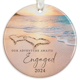 First Christmas Engaged Ornament 2023 - Engagement Gifts for Couples, Engagement Gifts for Women - Wedding Gifts for Couples 2023 - First Engaged Christmas Ornament 2023 - Ceramic Christmas Ornament