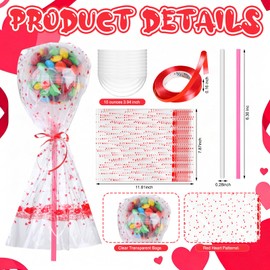 Saypacck 12 Pack Valentine's Day Exchange Gifts Valentine's Lollipop Gifts with Heart Treat Bags Heart Straws Giant Plastic Bowls Goody Bag Fillers for Valentines Party Prizes