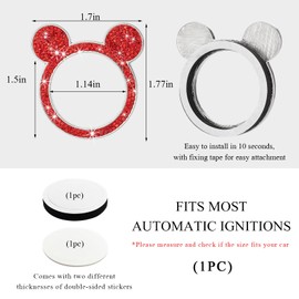 Wevdn Bling Car Engine Start Button Cover, Rhinestone Ring Start Button Cover Sticker, Little Cute Key Ignition & Knob Ring Decoration, Sparkling Car Interior Accessories for Women (Red)