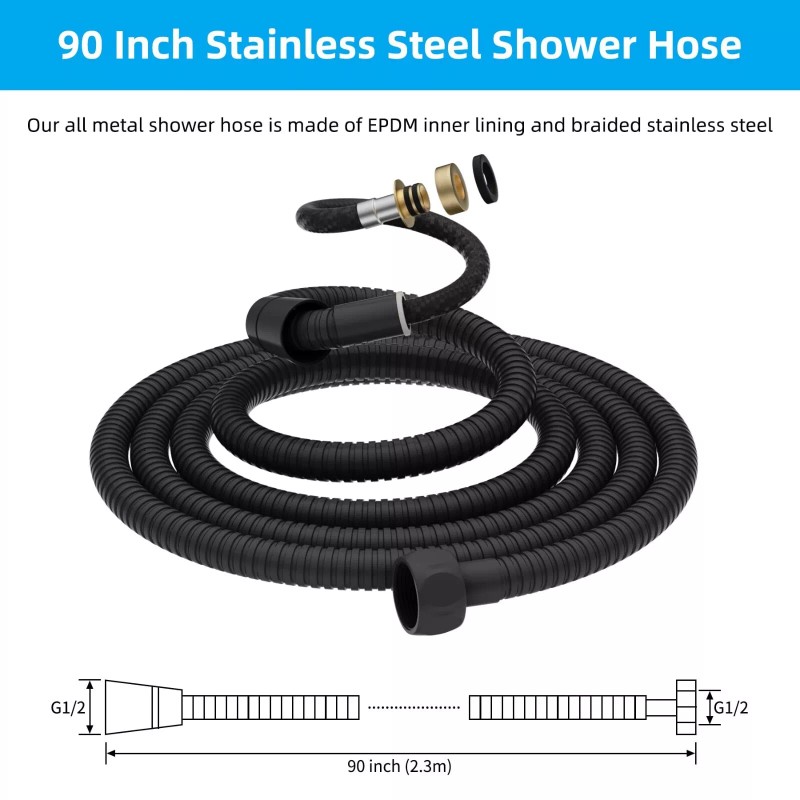 HIbbent 90'' All Metal Shower Hose, Extra Long Stainless Steel
