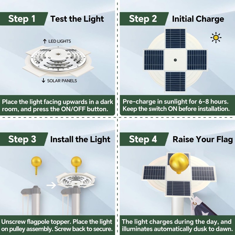 Aurolit Flag Pole Light Solar Powered, 1400 Lumen Lucky 4-Leaf