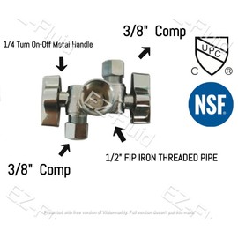 EZ-Fluid 1/2" FIP Female Iron Pipe X 3/8"Comp X 3/8"Comp 1/4 Turn Double Handles Dual Outlet LF Brass Angle Stop Valve Water Shut Off Ball Valve For Water Pipes,Faucet,Toilet Valve,Icemaker,Filter(1)