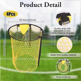 4 Pack Soccer Top Bins Target Net, Football Shooting Training Net, Foldable Football Training Goal Target for Practice Corner Kicks, Free Kicks, Long-Range Shots