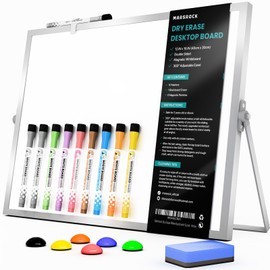 Dry Erase White Board with Stand,Double-Sided Whiteboard 12x16 inch,10 Markers,6 Magnets, 1 Eraser,Portable Desktop Whiteboard for Planning,Colorful Weekly Schedule Board for School for Home