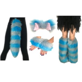 Bianna Cheshire Cat Costume Combo, Hot Pink and Purple Set, Faux Fur Accessories (Blue Gray Whole Set Adult S/M)