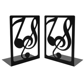 Black Music Themed Book Ends Hollow-Out Piano Musical Note Bookends Shelves Book Stands Journal Book Organizer CD Holder Office Home School Bookends for Student Kids Gift,1 Pair (Black Music Notes)