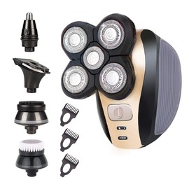 Afeitadora Eléctrica Hombre，Afeitadora Eléctrica 5 en 1 Para Hombres,Afeitadoras de Cabeza Flotante 4D para Hombres Calvos,Kit de Aseo Inalámbrico Skull Shaver 5 Head con IPX7 Impermeable,para Barba