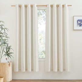 PONY DANCE Linen Curtains, Short, Semi-Transparent Linen Curtain, Boho, Set of 2, H 160 x W 140 cm, Living Room Curtains, Linen Look, Short Semi-Transparent Curtains with Eyelets, Linen Curtains,