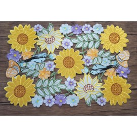 CloudSun Sunflower Table Place Mats,Applique Embroidered Birds Flowery Sunflower Easter Spring/Summer Holiday Table Topper Decoration,Placemat 12"×18" Set of 4, Yellow