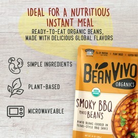 BeanVIVO (Pack of 6) Organics Plant based Protein BBQ Pinto Beans - Good Source of Fiber - Nutritious & Microwave Meals - Gluten-Free Plant Food - 10 oz