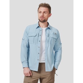 Haimont Men's Long Sleeve Sun Protection Shirts UPF 50+ UV Quick Dry Fishing Top with Pockets for Camping Hiking,Light Blue,S