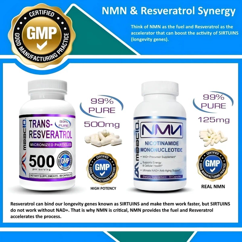 Maac10 Trans-resveratrol 500mg + Bioperine 10mg 60 Cáps Sabor Sin