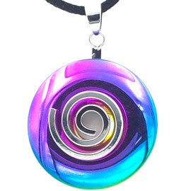 Steinfixx® - Premium Rainbow Hematite Donut Optional Necklace with Silver or Gold Pendant and 80 cm Leather Cord Healing Stone Gemstone Chakra Stone, Crystal Gemstone Crystal gemstone Rainbow