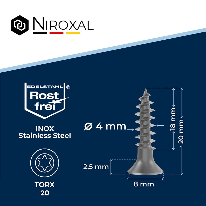 Torx Stainless Steel Screws 4 x 20 Stainless Steel V2A