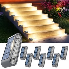XILLUMI CORE Solar Step Lights for Outside, 8-Pack Stair Light Outdoor Waterproof IP67, 14 LED Warm White Light Solar Powered Lighting for Steps, Stairs, Deck, Patio, Walkway, Front Porch Decor