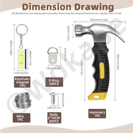 Wokape 488Pcs Picture Hanging Tool Kit Contain Small Hammer, Magnetic Level, Frame Hooks, Nägel, D-Ring mit Schraube und Draht, Hanging Hardware Wall Art Hanging Set For Home Decor