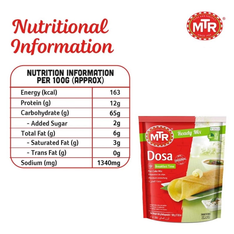 MTR Instant Mix Ready to Cook Indian Breakfast Meal Dosa