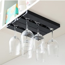 2 soportes para copas de vino, 10 x 4.3 x 0.8 pulgadas, soporte para copas de vino sin taladrar debajo del el clóset, estante Para Colgar Copas De Vino, estante colgante para cocina bar (Negro)