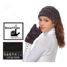 C.C Guantes unisex con forro interior antideslizante para pantalla táctil, Azul marino/flor y brillo, Talla única