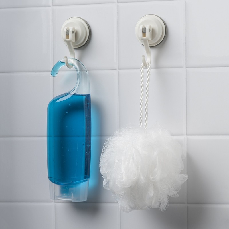 Zeal" Click and Secure Vacuum Suction Cup Hooks, White, Large