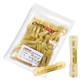 Chanzon 50pcs UL Listed Heat Shrink Butt Connectors Waterproof Marine Grade 3:1 Ratio Solder Seal 12-10AWG Gauge -Yellow- Wire Connector Splice Electrical Cable Joint Automotive Boat Car Stereo