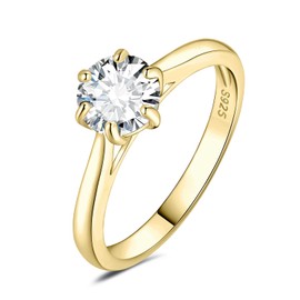 JewelryPalace Classic 1ct Round Cut Cubic Zirconia Solitaire Engagement Rings for Women, 14K Yellow Gold Plated 925 Sterling Silver Promise Ring for Her, Simulated Diamond Anniversary Wedding Rings 6