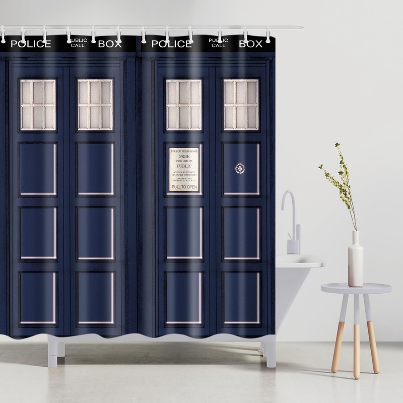 Boyouth Police Box Door Pattern Digital Print Bath Shower Curtains