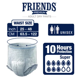 Friends Premium Disposable Pull-Up Unisex Incontinence Pants | Anti-Leak Security, Odour Lock & Wetness Indicator (Large 1 Pack of 10)