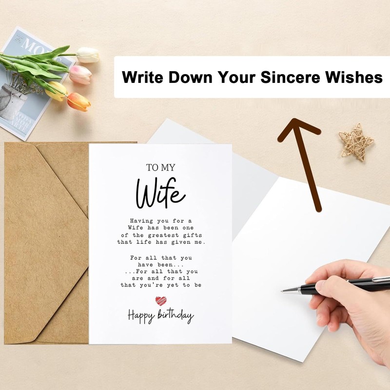 TuoYi Birthday Card for Wife with Heartfelt Message, 5.3 x