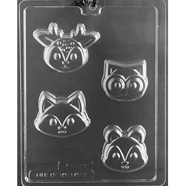 Grandmama's Goodies A157 Woodland Animal Squirrel Fox Deer Owl Face Cookie Chocolate Candy Soap Mold with Exclusive Molding Instructions