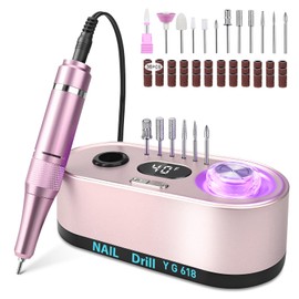 Professional Nail Drill 40000RPM,Electric Nail File for Acrylic and Gel Nails,Multi Functional Nail Drill Set with 6 Bits,Luminous Touch knob (Pink)