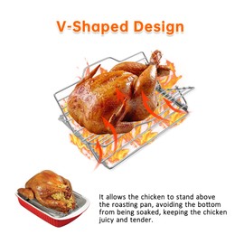Kofebe Chicken Roasting Rack, Adjustable Grill Rack for 9 * 13" Pan, Stainless Steel V-Shaped Turkey Roaster Stand for Oven, Grilling, Picnic, Camping