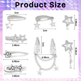 Cosmeria Star Hair Clips Set of 10 Y2K Silver Hair Clips 8 Shapes Pentagram Metal Hair Clips Kawaii Punk Hair Accessories for Women and Girls