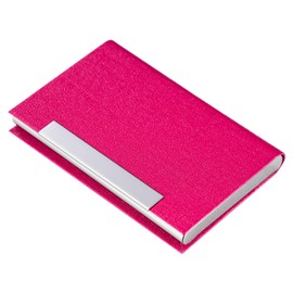 sundee Business Card Holder, Professional Metal Leather Card Case for Women & Men, Slim Name ID Credit Card Holders with Magnetic, Portable Stylish Carrier Wallet Purse for Social -JG Rose